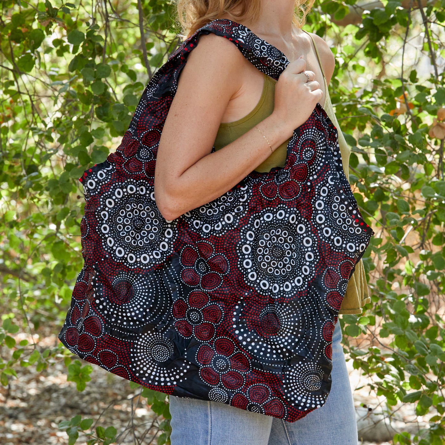 Compact Kitenge Tote Bag- "Scarlet Begonia"